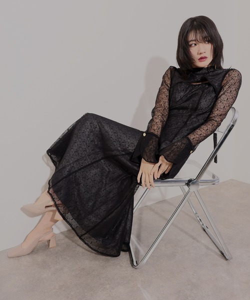 オケージョン ドレス ミモレ丈 atlo atlo ドレス ミモレ丈＆袖ありフォーマルレースお呼ばれ結婚式