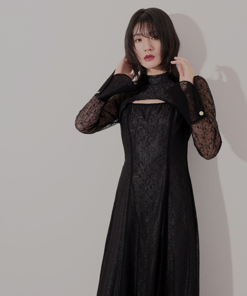 オケージョン ドレス ミモレ丈 atlo atlo ドレス ミモレ丈＆袖ありフォーマルレースお呼ばれ結婚式