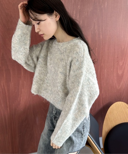 ENFOLD ウールナイロン Vネックニット ショートニットプルオーバー グレー Vネックショートニットプルオーバー | ABIENTOT ONLINE STORE