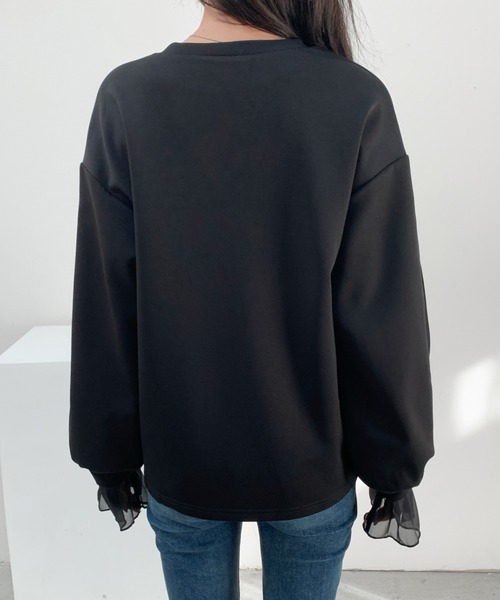 ABITOKYO トレーナー スウェット 袖スリットシアーオーガンジー