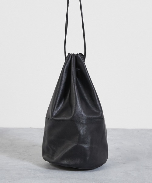 巾着バッグ　牛革　黒 And A トートバッグ アンドエー / FINE LEATHER DRAWSTRING BAG
