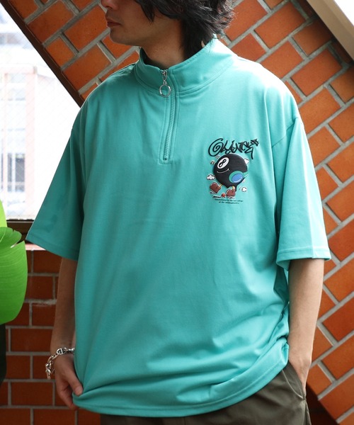 8（eight） tシャツ ビリヤード発砲プリントハーフジップ