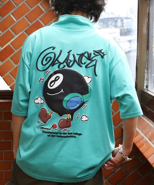 8 tシャツ ビリヤード発砲プリントハーフジップ メンズ レディース