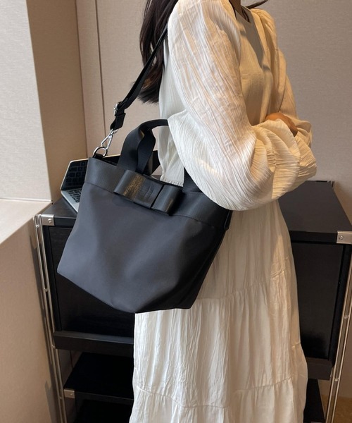 LA VORAGINE（ラ ヴォラジネ） トートバッグ 2wayリボン付き 3WAY 配色