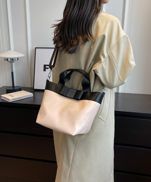 LA VORAGINE（ラ ヴォラジネ） トートバッグ 2wayリボン付き 3WAY 配色