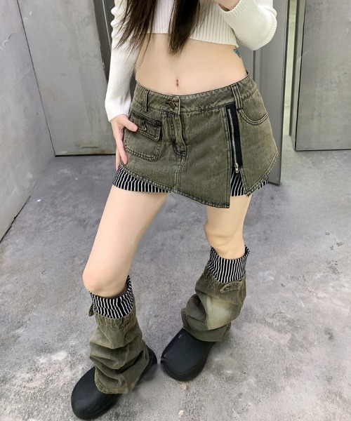 スカート 「2点セット」韓国ファッション レッグウォーマー付き  