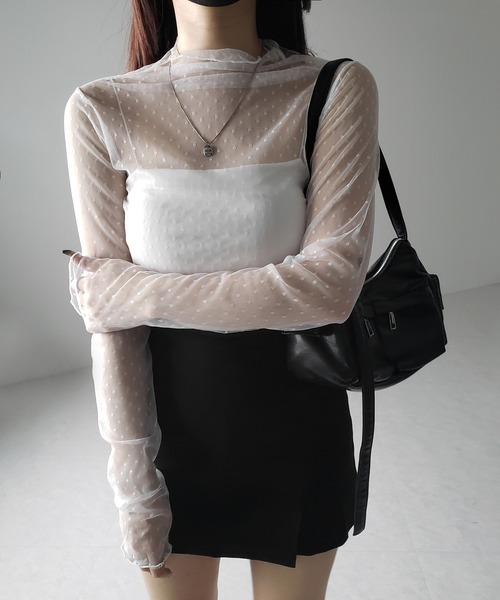 tシャツ Sheer mellow top (シアーメロートップス) レディース セール】Sheer mellow high neck top シアーメローハイネック