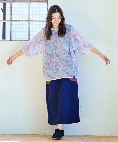 go slow caravan tシャツ メッシュタイダイ染プリントS/STEE