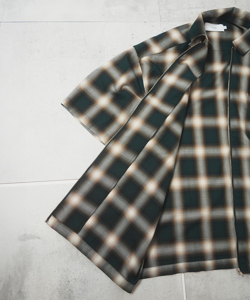 FUSE（フューズ） シャツ オンブレーチェックジップハーフスリーブ