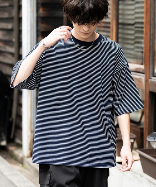 マイクロボーダードローストリングオーバーサイズ半袖Tシャツ マイクロボーダードローストリングオーバーサイズ半袖Tシャツ