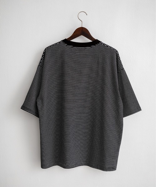  ★オーバーサイズ 半袖 ロゴ Tシャツ★ボーダー柄★ オーバーサイズ ハイゲージパイル地ボーダー半袖Tシャツ