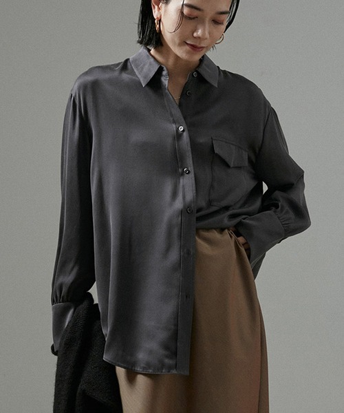 ブラウス シャツ 「24AW」GENTLE SILK シャツブラウス「セットアップ対応」 レディース