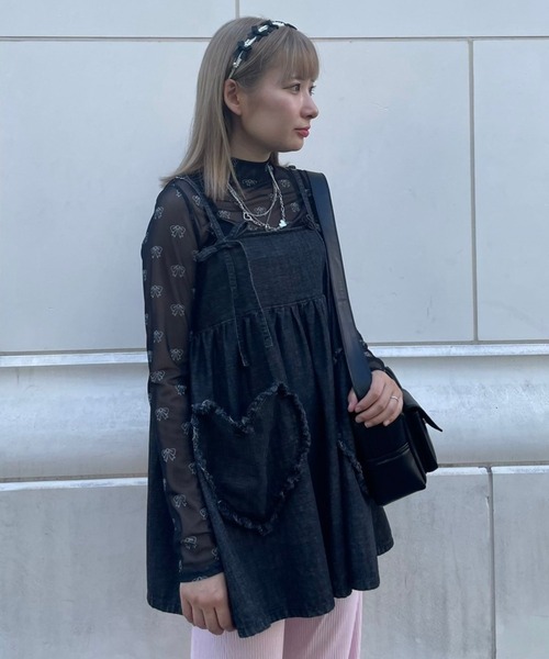 Candy Stripper 長袖トップス　シャーリング長袖トップス　黒 セール】SAILOR COLLAR トップス（Tシャツ/カットソー）｜Candy