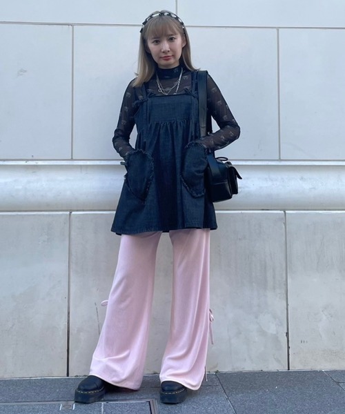 Candy Stripper 長袖トップス　シャーリング長袖トップス　黒 antiqua シャーリングトップス カットソー レディース トップス