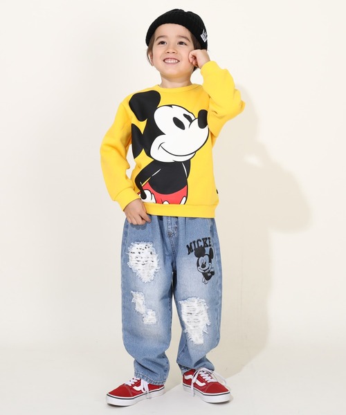 Disney（ディズニー） ワイドパンツ パンツ アニマル柄 ダメージ