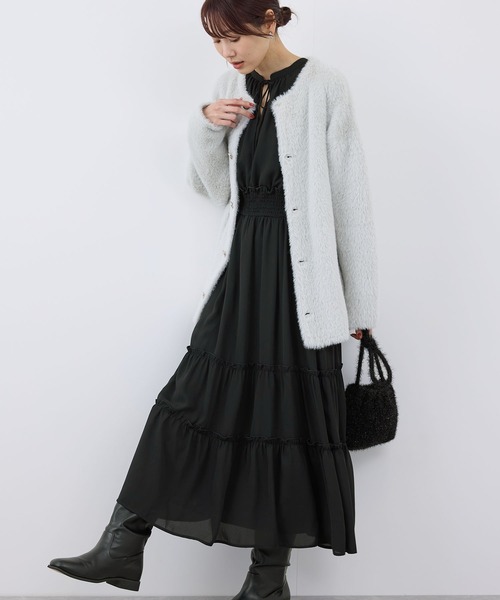 お値下げ❣️美品PINKOレースティアードワンピース ROPE' PICNIC ワンピース 前後2WAY/アソート柄ロングティアード
