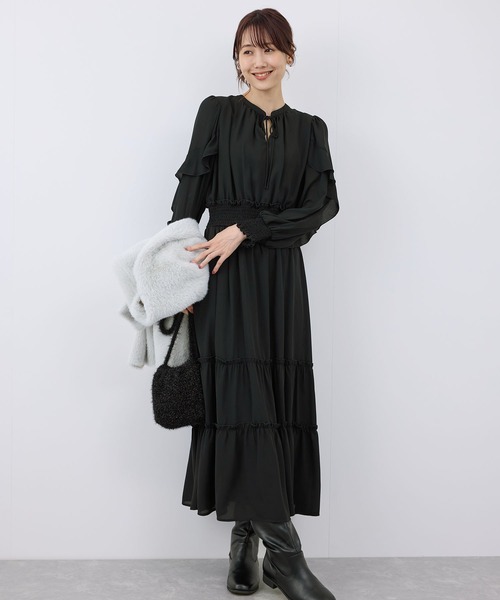 極美品　フォクシーラビッツ　ロングワンピース　ボーダー　ベロア　紺　茶　40 L フォクシーニューヨーク ポリエステル ワンピース 40 レディース