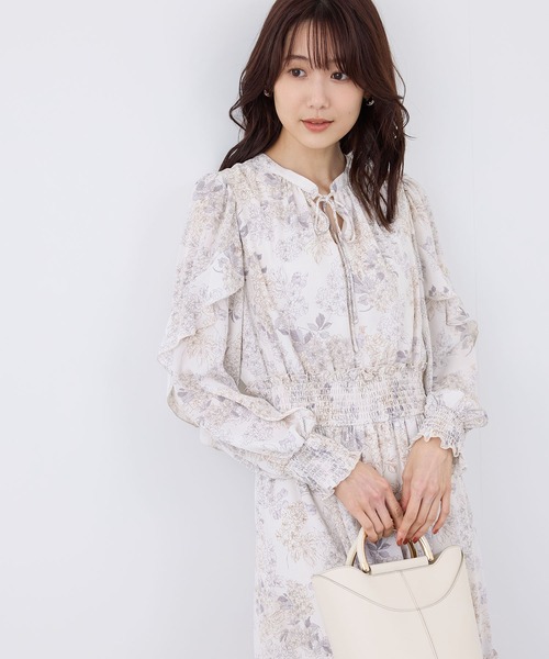 【kana】 ベロアボウタイ裾ティアードワンピース ROPE' PICNIC ワンピース 前後2WAY/アソート柄ロングティアード