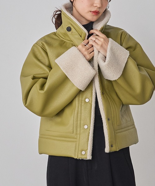 hunch（ハンチ） ブルゾン アウター フェイクレザー×ボア ブルゾン