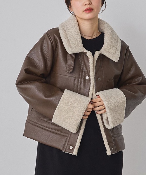 hunch（ハンチ） ブルゾン アウター フェイクレザー×ボア ブルゾン