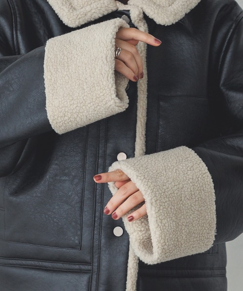 hunch（ハンチ） ブルゾン アウター フェイクレザー×ボア ブルゾン