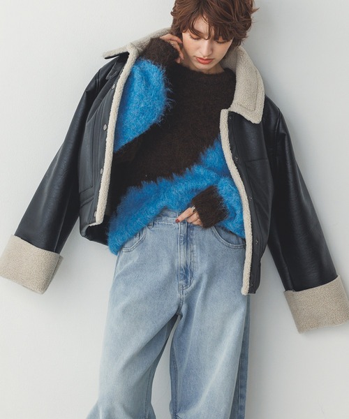 hunch（ハンチ） ブルゾン アウター フェイクレザー×ボア ブルゾン