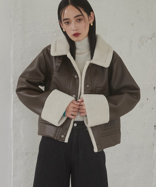 hunch（ハンチ） ブルゾン アウター フェイクレザー×ボア ブルゾン