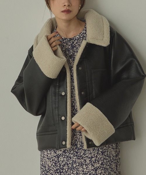 hunch（ハンチ） ブルゾン アウター フェイクレザー×ボア ブルゾン