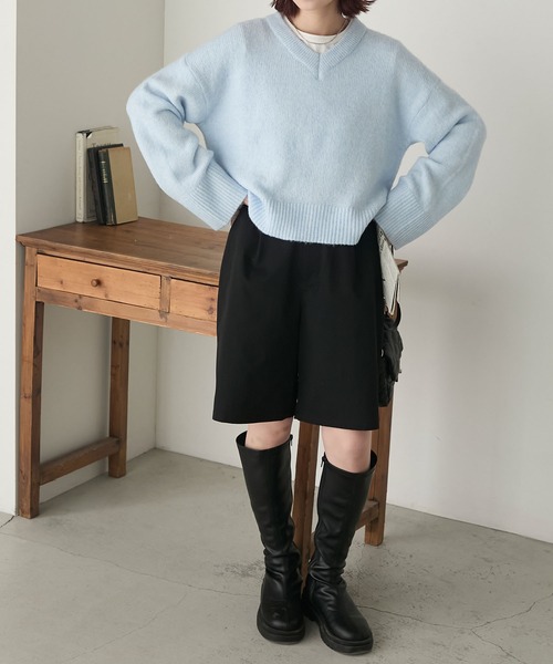 BONLECILL ニット セーター メランジVネッククロップドニット