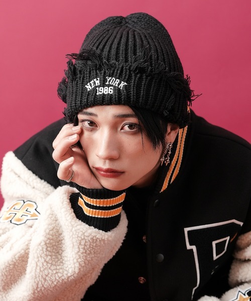 ankoROCK ニット帽 ニットキャップ an meets zakka NEW YORKロゴ刺繍