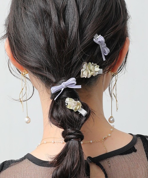 Kana ドライフラワー ベロア リボン 紫陽花 ミニヘアクリップ 4本