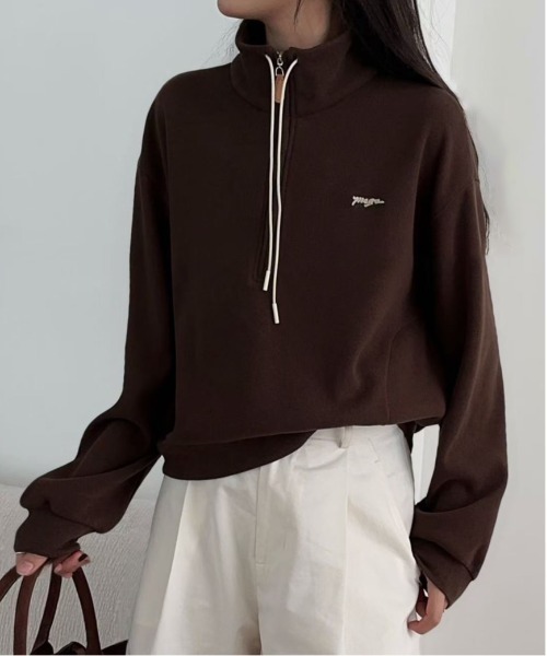 tシャツ 裏起毛ハーフジップハイネックトップス レディース FINEnough tシャツ 裏起毛ハーフジップハイネックトップス