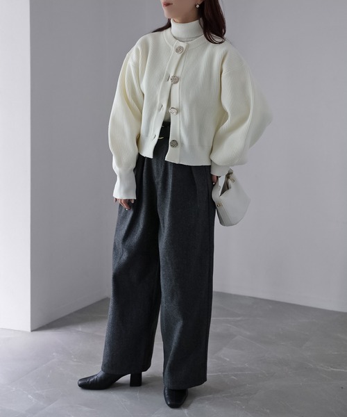 Riberry（リベリー） カーディガン ビックボタン畦編みニットショート