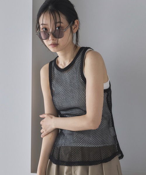 【値下します】　BUDO メッシュノースリーブタンクトップ クリーム色 EMODA タンクトップ ノースリーブ ブレイドメッシュタンクトップ