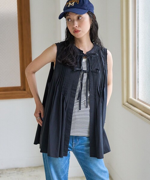 3 フリークスストア FREAK'S STORE ジレ ベスト デニム リボン FREAK'S STORE（フリークスストア） ベスト ジレ リメイク風 リボン