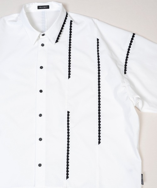 MILKBOY ミルクボーイ　CORD SHIRTS 半袖　シャツ　ホワイト MILKBOY（ミルクボーイ） シャツ 半袖 LACE LACE シャツ メンズ