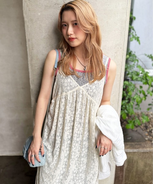 DOUBLE NAME ワンピース ドロストフラワーレースキャミ