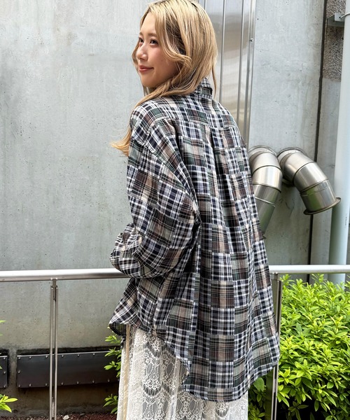 DOUBLE NAME（ダブルネーム） ブラウス シャツ PATCHWORK長袖チェック