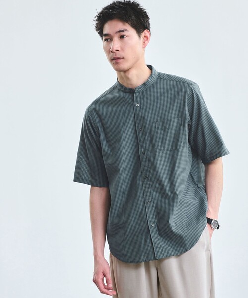 green label relaxing シャツ LENOCLOTH バンドカラーシャツ