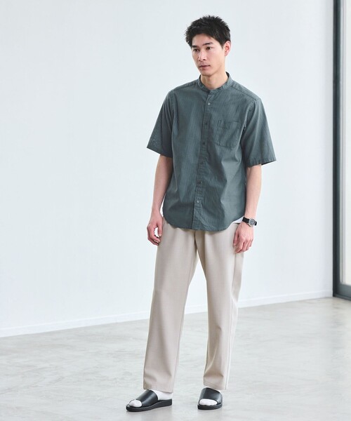 green label relaxing シャツ LENOCLOTH バンドカラーシャツ