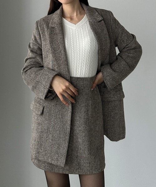 未使用♥新品♥NEWYORKER♥セットアップ♥ヘリンボーン♥ニューヨーカー♥茶 Louere（ルエレ） セットアップ ヘリンボーンテーラードジャケット＋