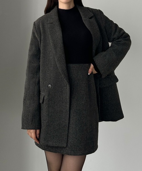 Louere セットアップ ヘリンボーンテーラードジャケット＋ミニスカート