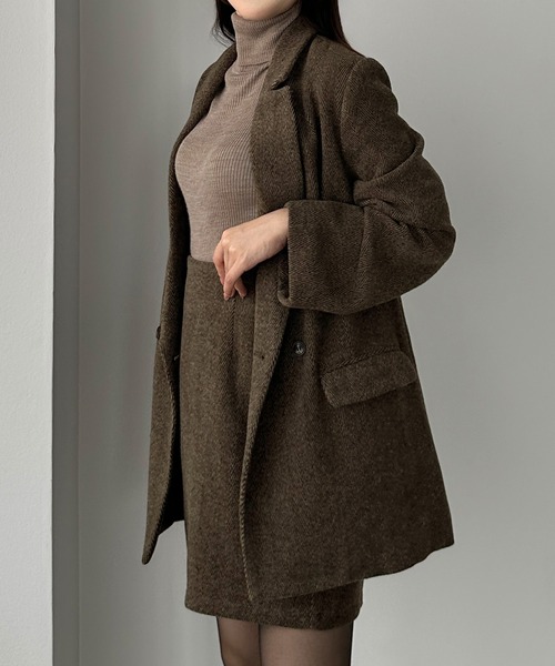 匿名配送　El mar ヘリンボーン　テーラード　ジャケット　茶　ジャコット CANAL JEAN（キャナルジーン）の「El mar ヘリンボーンテーラード