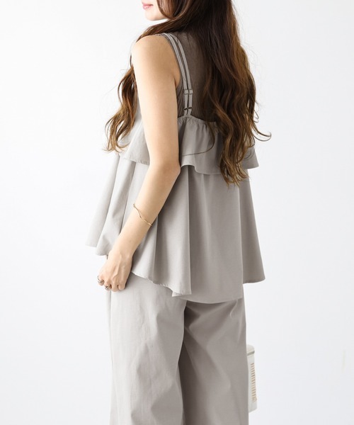 セットアップ ティアードキャミソールワイドパンツセットアップ