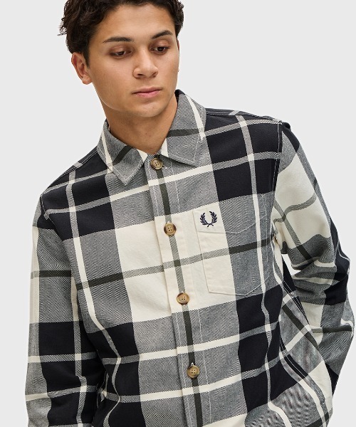 Fred Perry 七分袖シャツ レディース Lサイズ チェック柄 FRED PERRY シャツ Tartan Twill Overshirt／タータンツイル