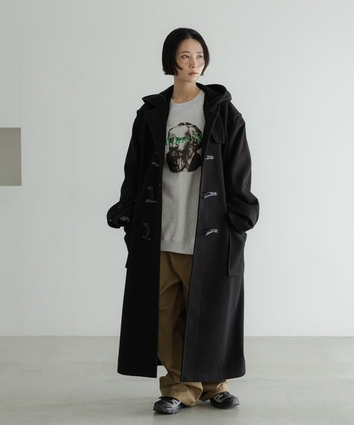 ダークグレー ダッフルコート フード付き サイズM グリーンレーベル