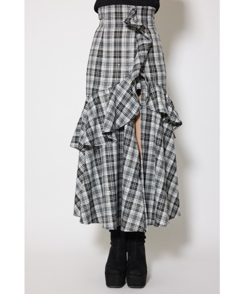 rienda（リエンダ） スカート チェックフリルスリットスコートショート