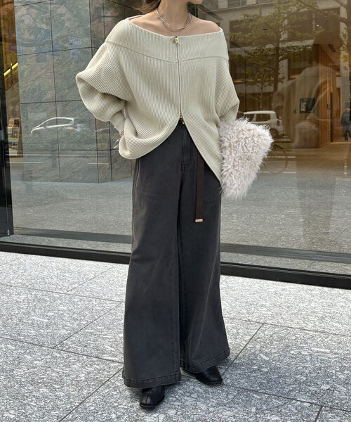 「DouDou」 ダメージ加工デニムパンツ 38 ブルー レディース_画像3