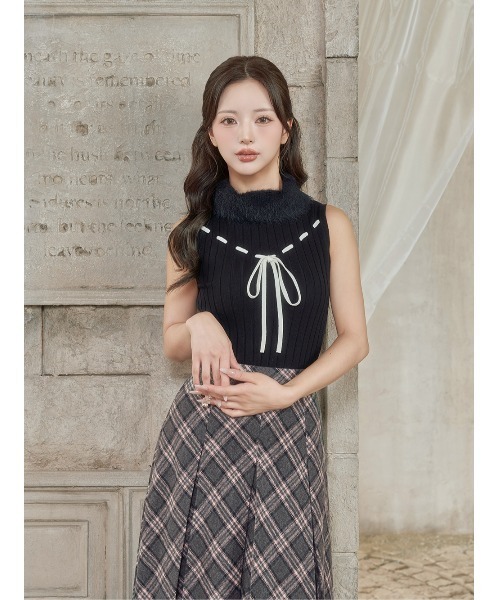 Darich ニット セーター ステッチリボンノースリニットトップス