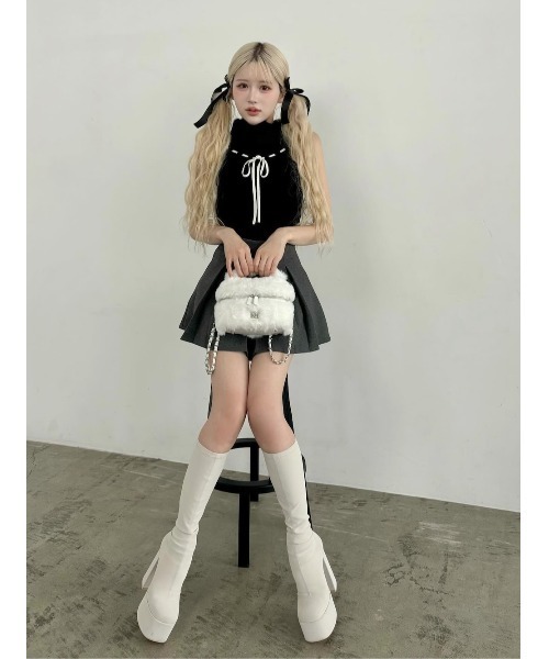 ♡即日発送♡ 新品タグ付 ダーリッチ ジュエリーリブノースリトップス Darich ニット セーター ステッチリボンノースリニットトップス